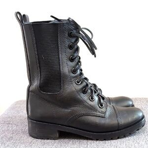 Tory Burch Tall Black Leather Combat Boots Sz 6